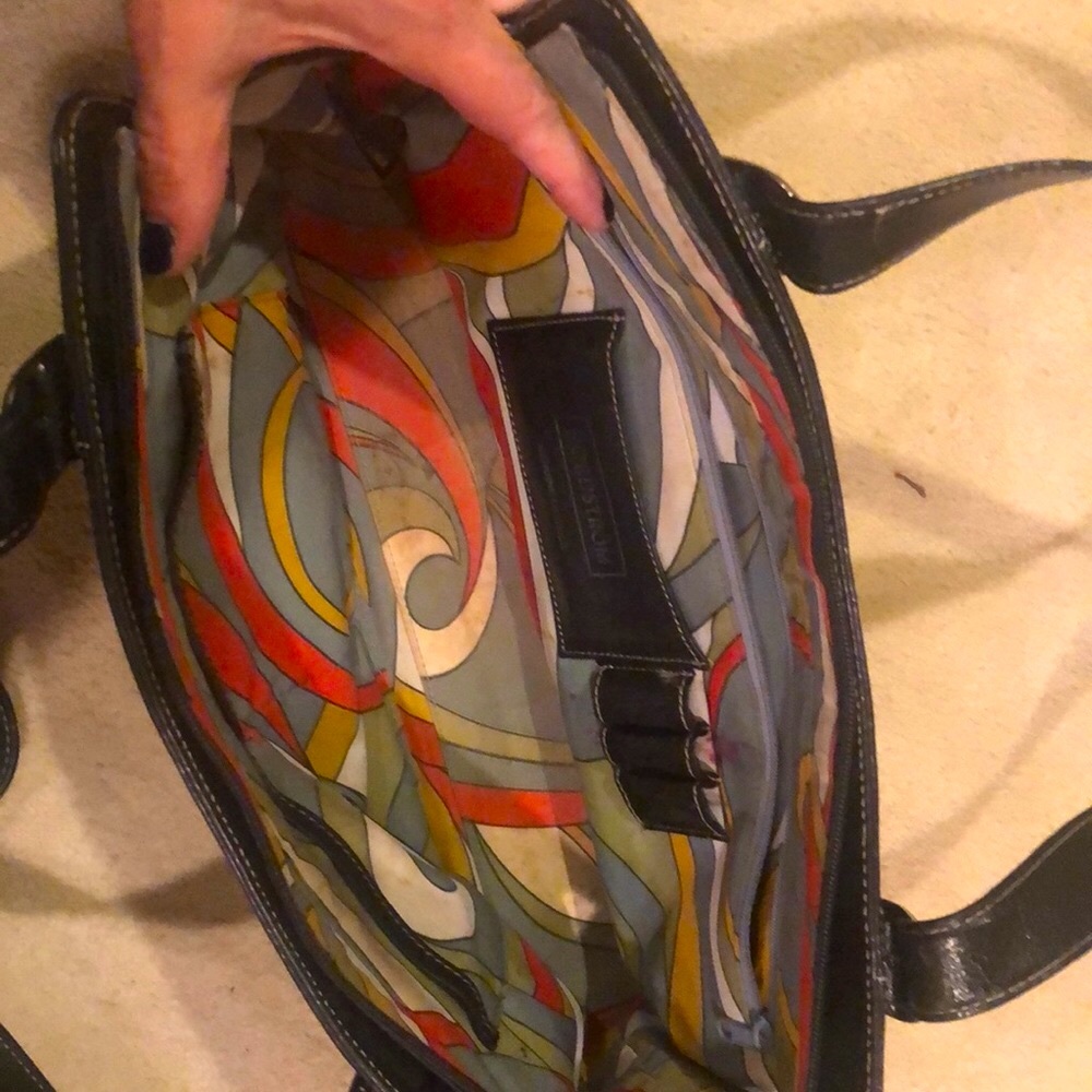 Nordstrom Black Leather Bag with Retro Interior